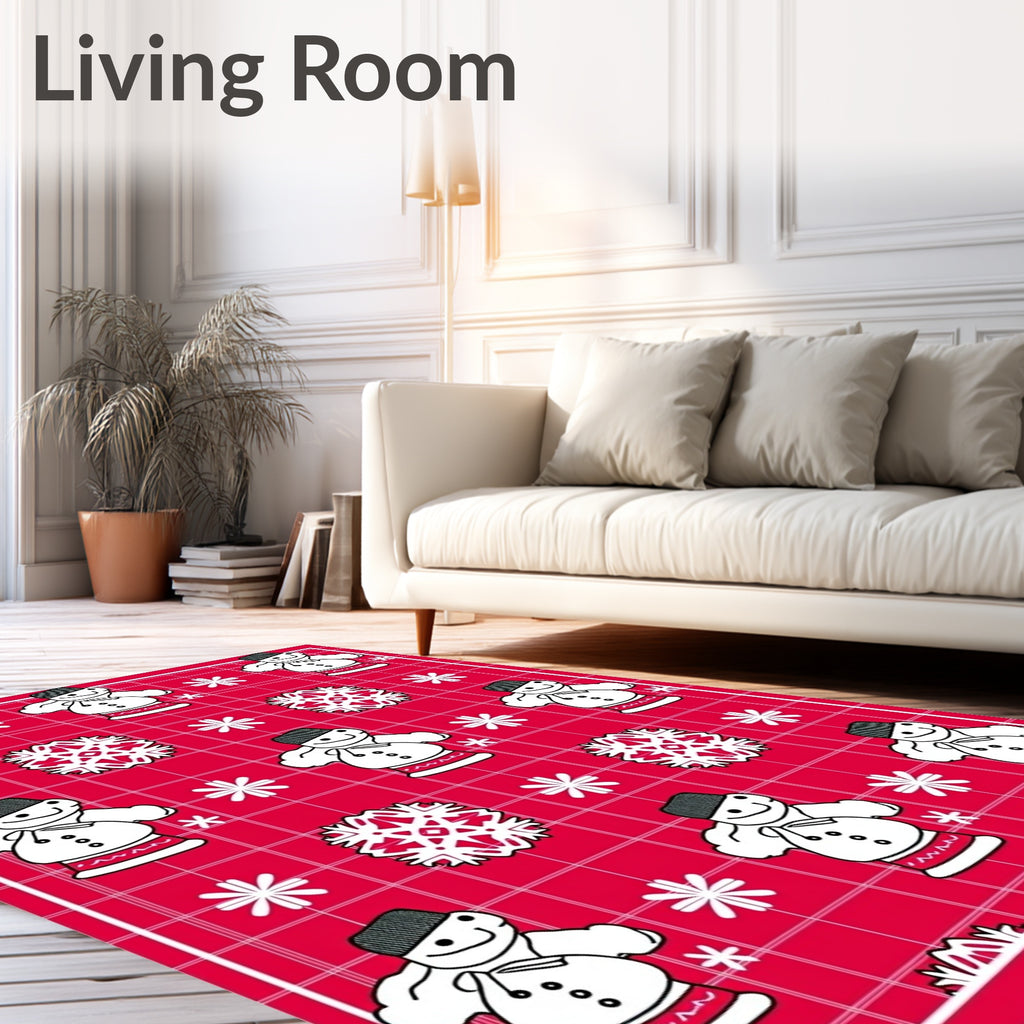 Jolly Snowman Red Grid Snowflakes Rug