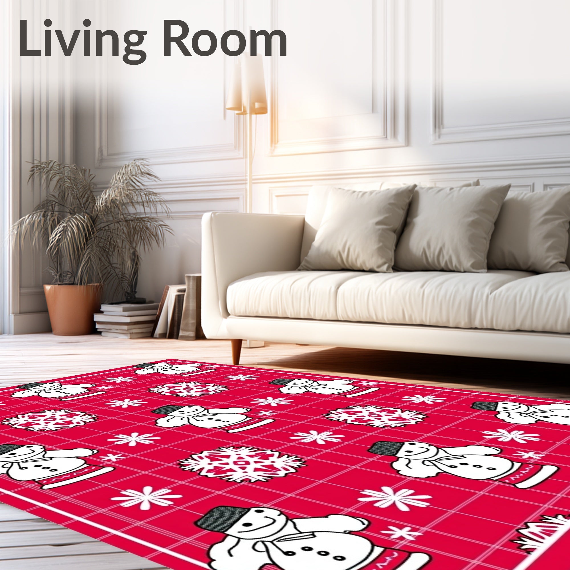 Jolly Snowman Red Grid Snowflakes Rug