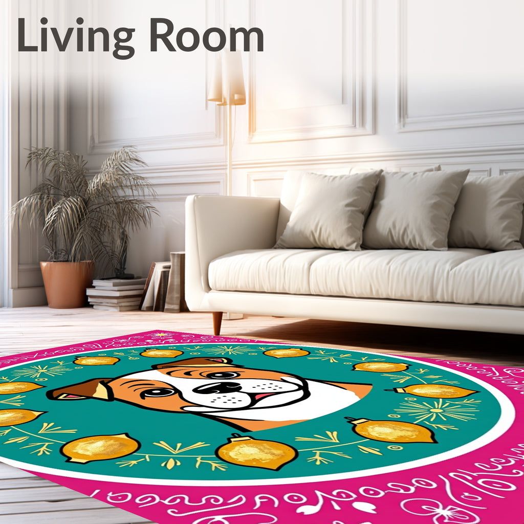 Charming Dog Teal Floral Ornament Circle Rug