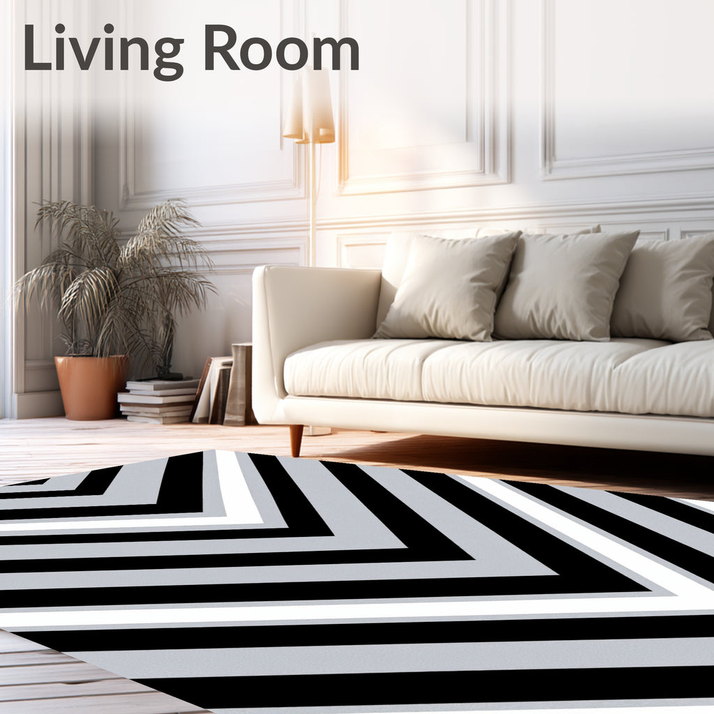 Modern Geometric Black Gray Chevron Rug
