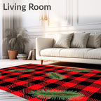 Red Black Buffalo Check Pine Sprigs Rug