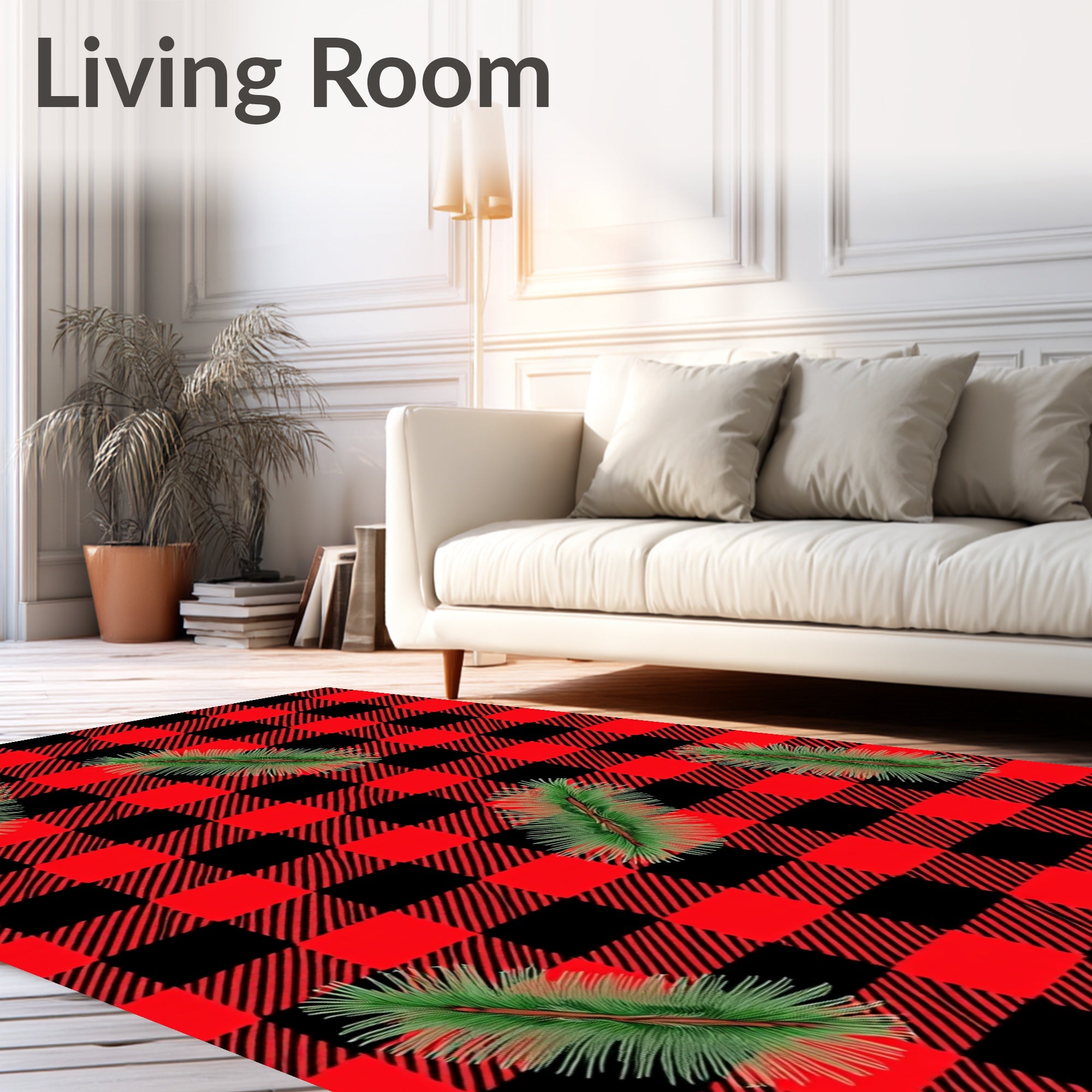 Red Black Buffalo Check Pine Sprigs Rug