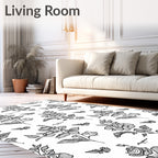 Classic Black White Rose Butterfly Garden Rug