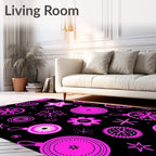 Bright Pink Festive Ornaments Black Rug