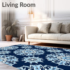 Navy Blue White Snowflake Medallion Rug