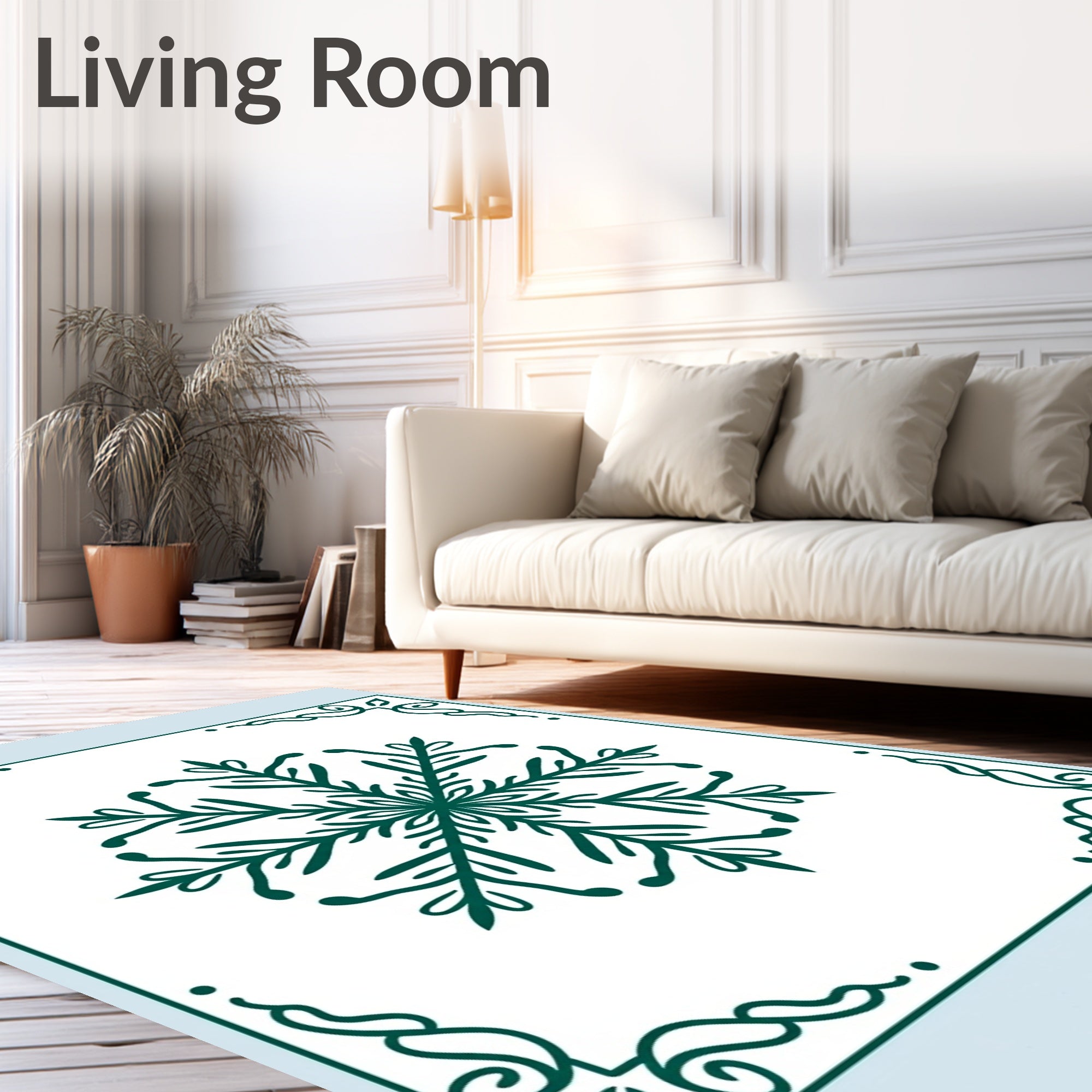 Deep Green Snowflake Corner Medallion Rug