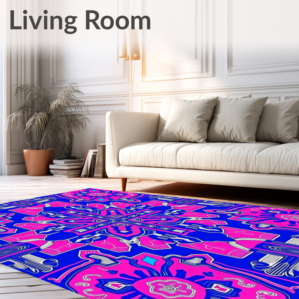 Vivid Hot Pink Blue Paisley Mandala Rug