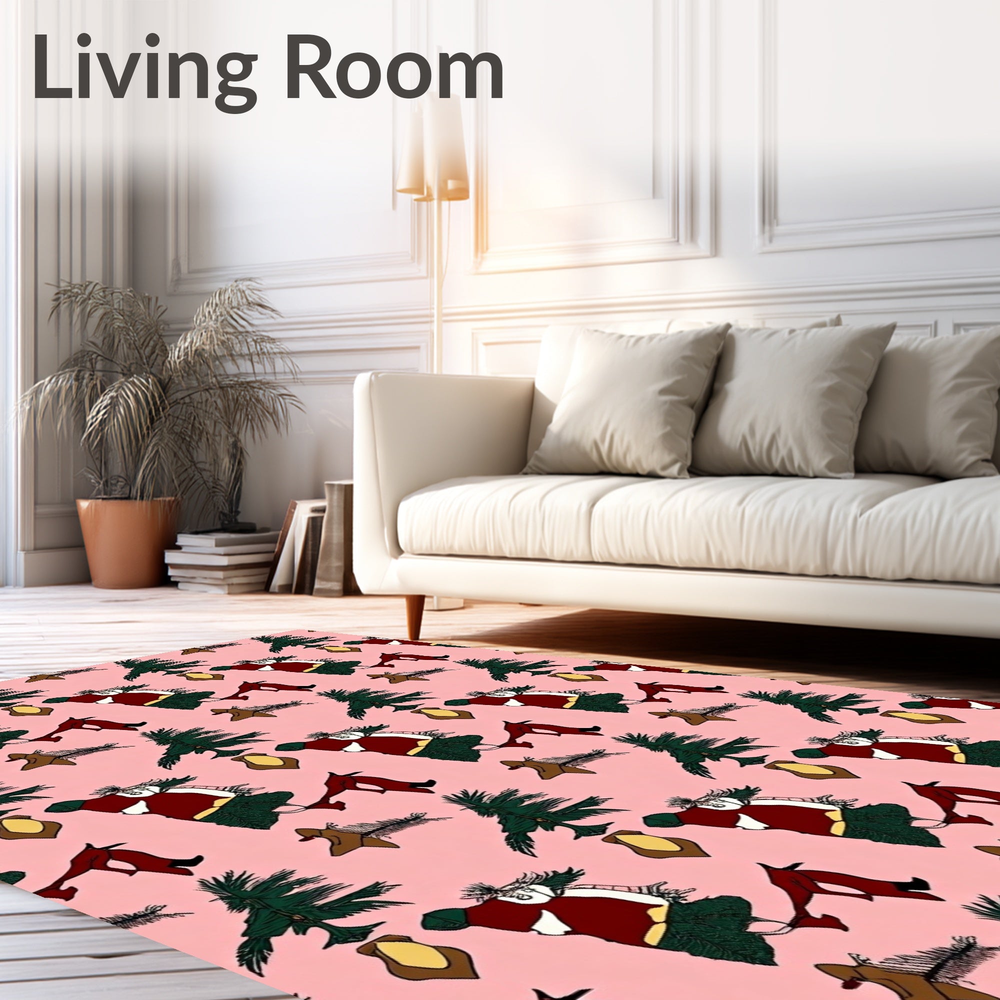 Whimsical Brown Dog Christmas Tree Rug