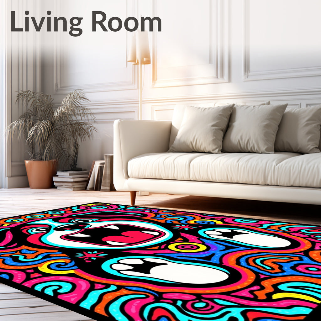 Psychedelic Dog Face Swirls Rug