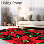 Red Poinsettia Floral Artwork Rug