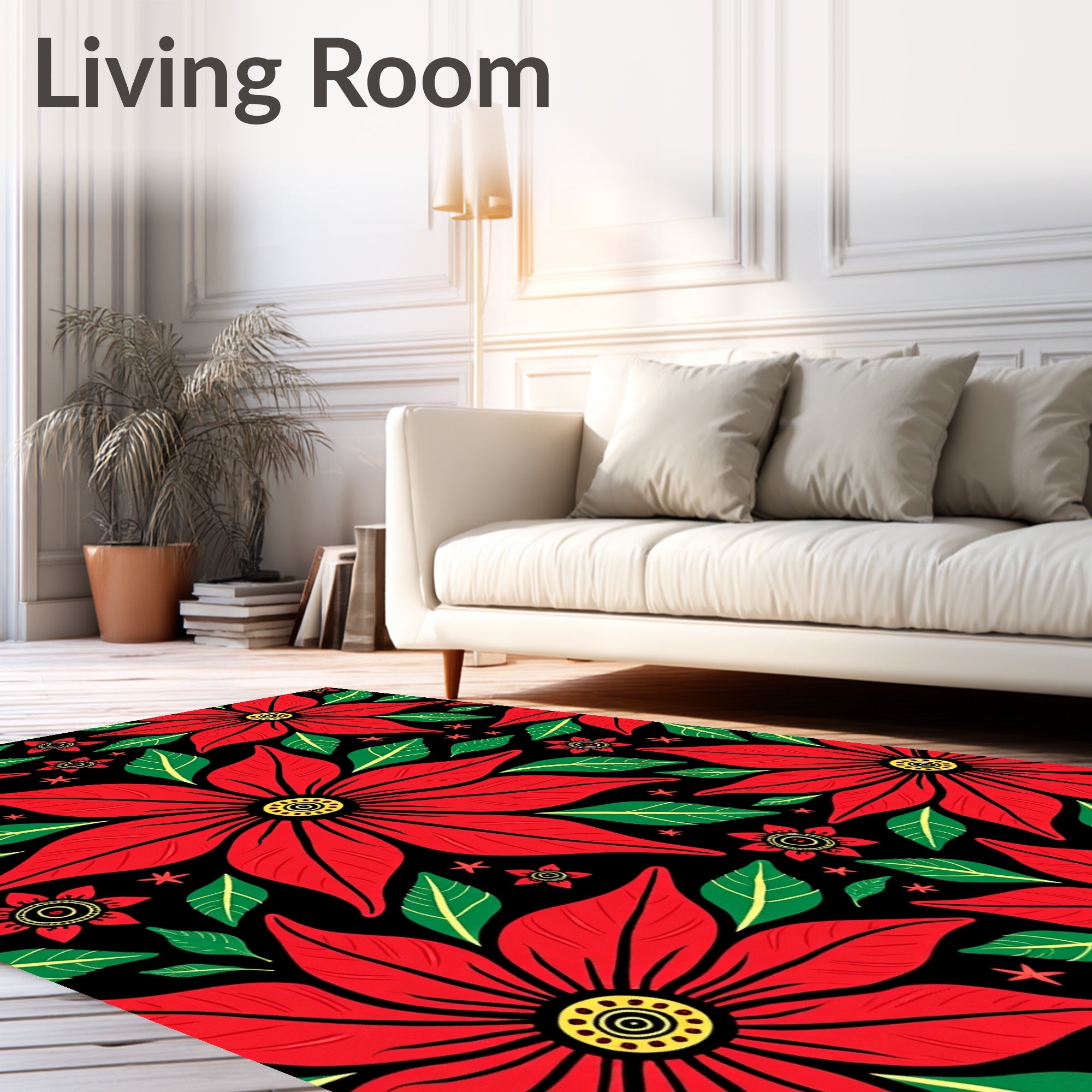 Red Poinsettia Floral Artwork Rug