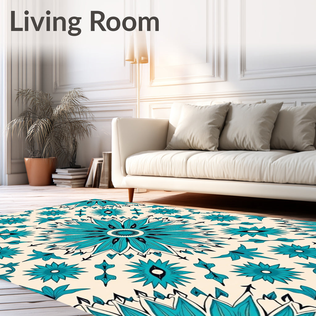 Oceanic Teal Intricate Floral Mandala Rug