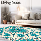 Oceanic Teal Intricate Floral Mandala Rug
