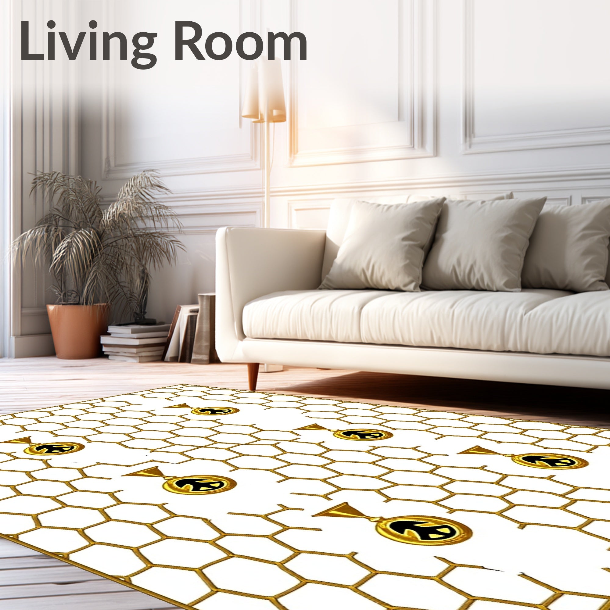 Golden Hexagon with Peace Medallions Rug