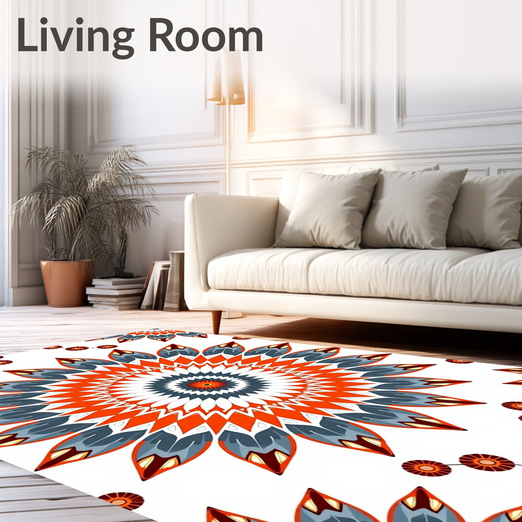 Vibrant Orange Blue Petal Mandala Rug