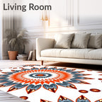 Vibrant Orange Blue Petal Mandala Rug