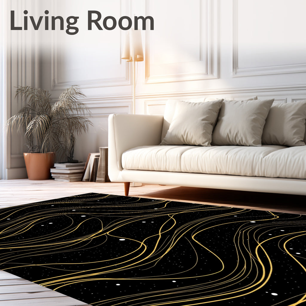 Golden Swirls on Starry Night Sky Rug