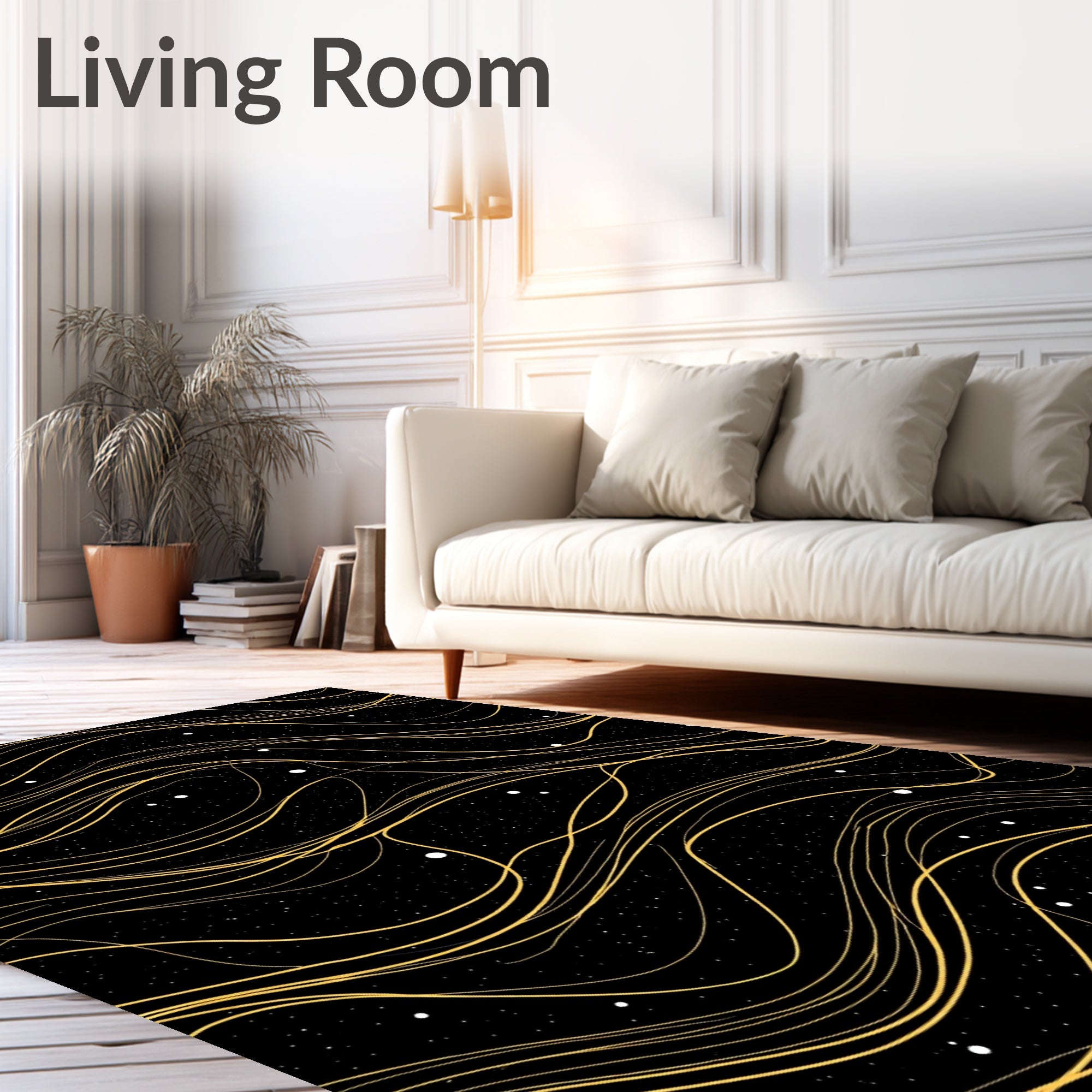 Golden Swirls on Starry Night Sky Rug
