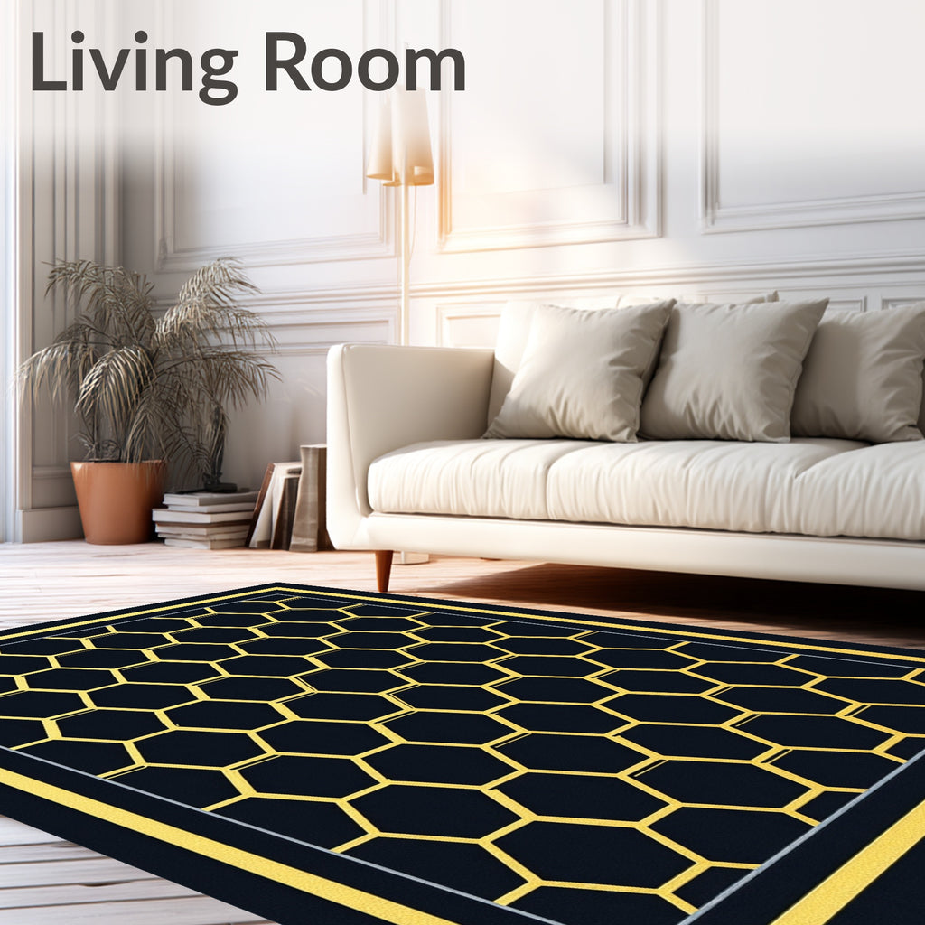 Gilded Honeycomb Geometric Frame Rug