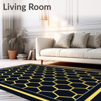Gilded Honeycomb Geometric Frame Rug