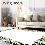 Dark Green Gold Leaf Border Rug