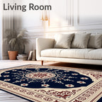 Deep Blue Crimson Floral Medallion Rug