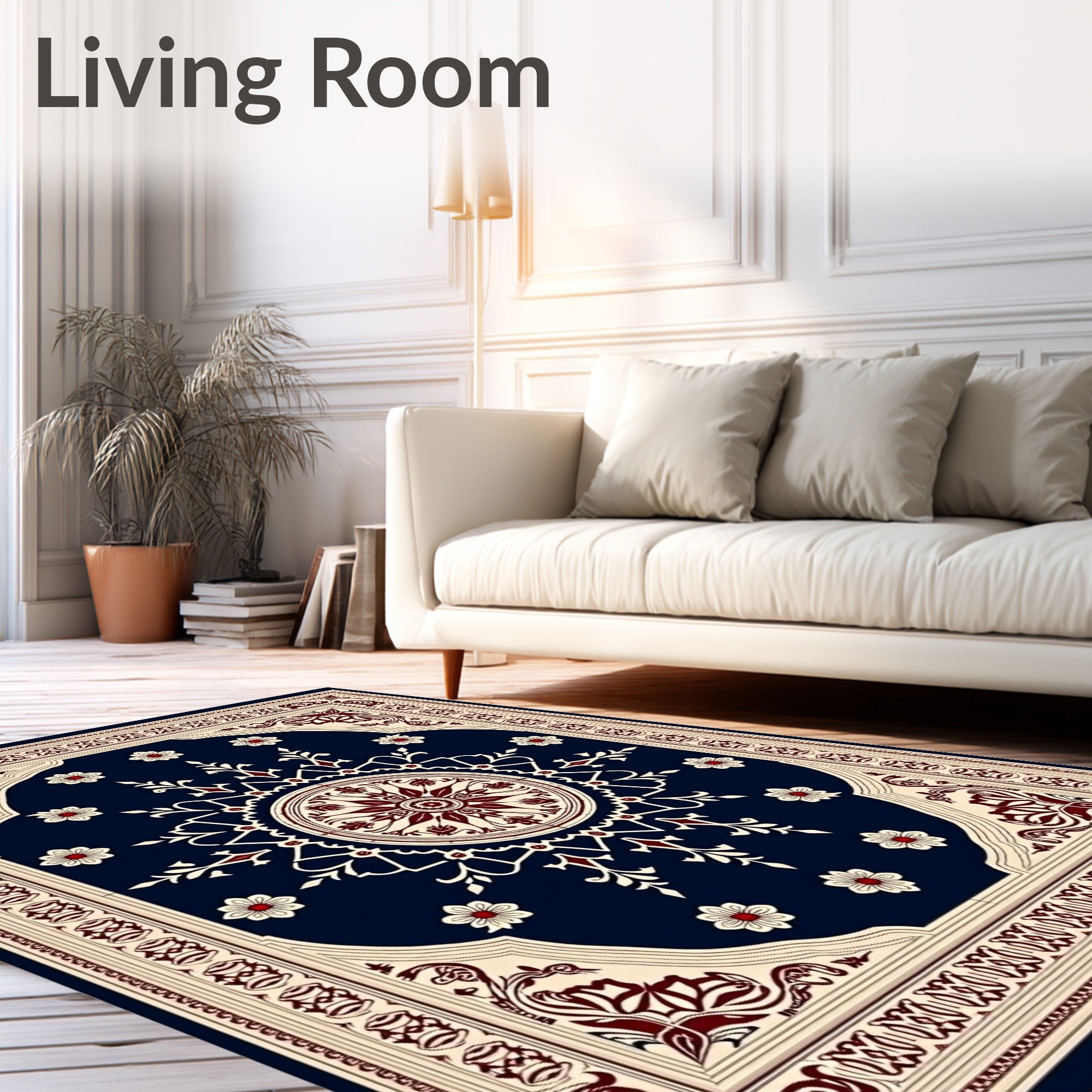 Deep Blue Crimson Floral Medallion Rug