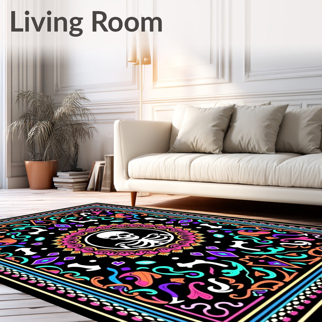 Vibrant Skeleton Floral Mandala Rug