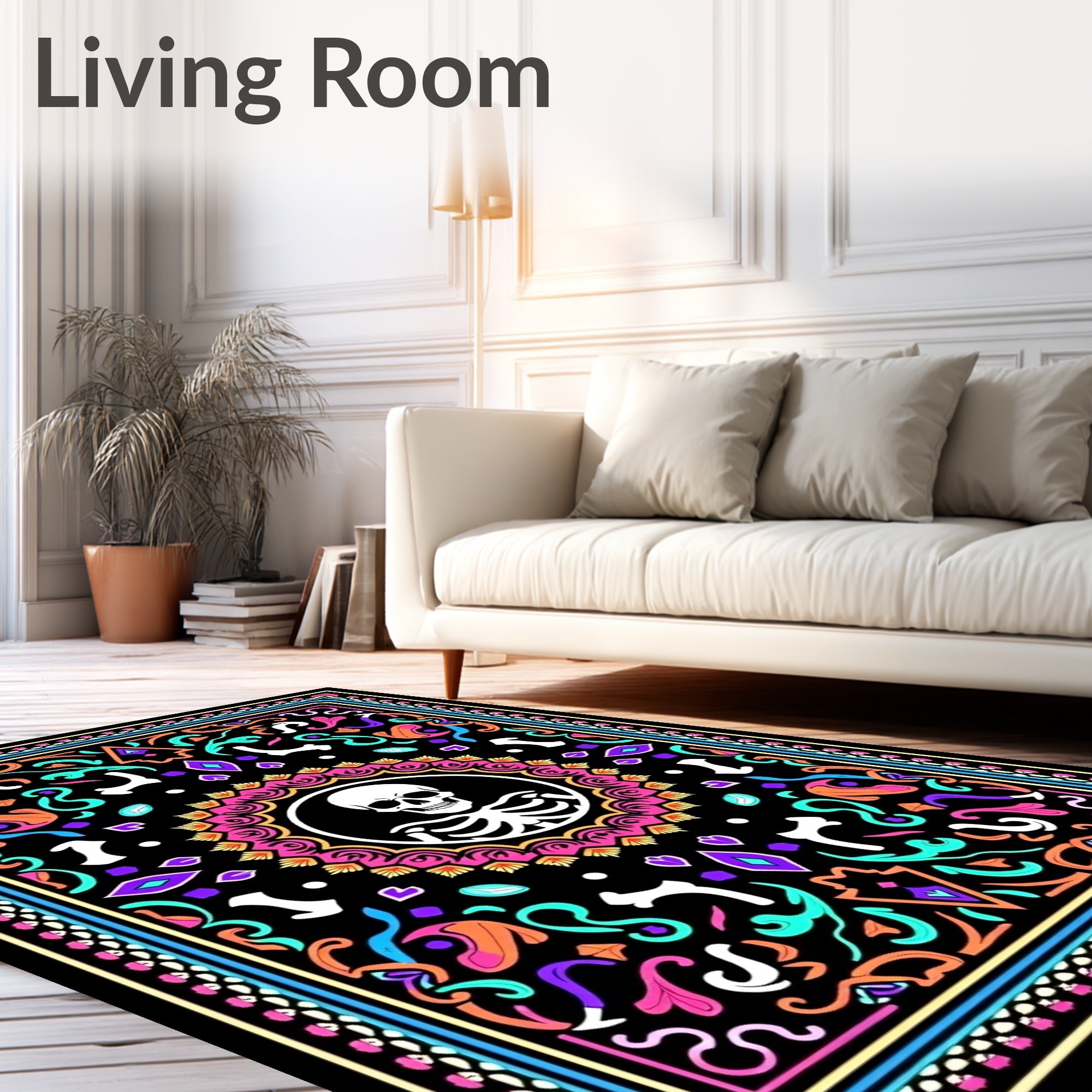 Vibrant Skeleton Floral Mandala Rug