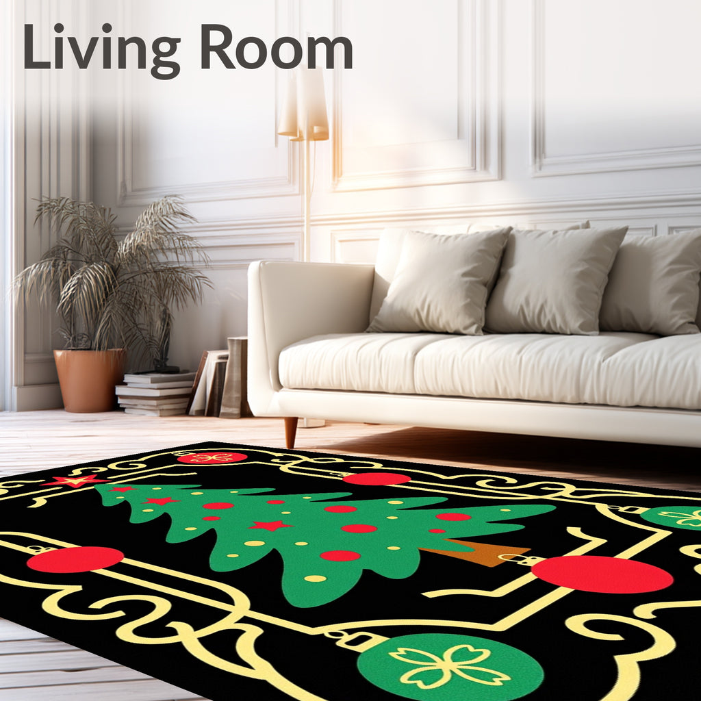 Festive Christmas Tree Ornate Border Rug