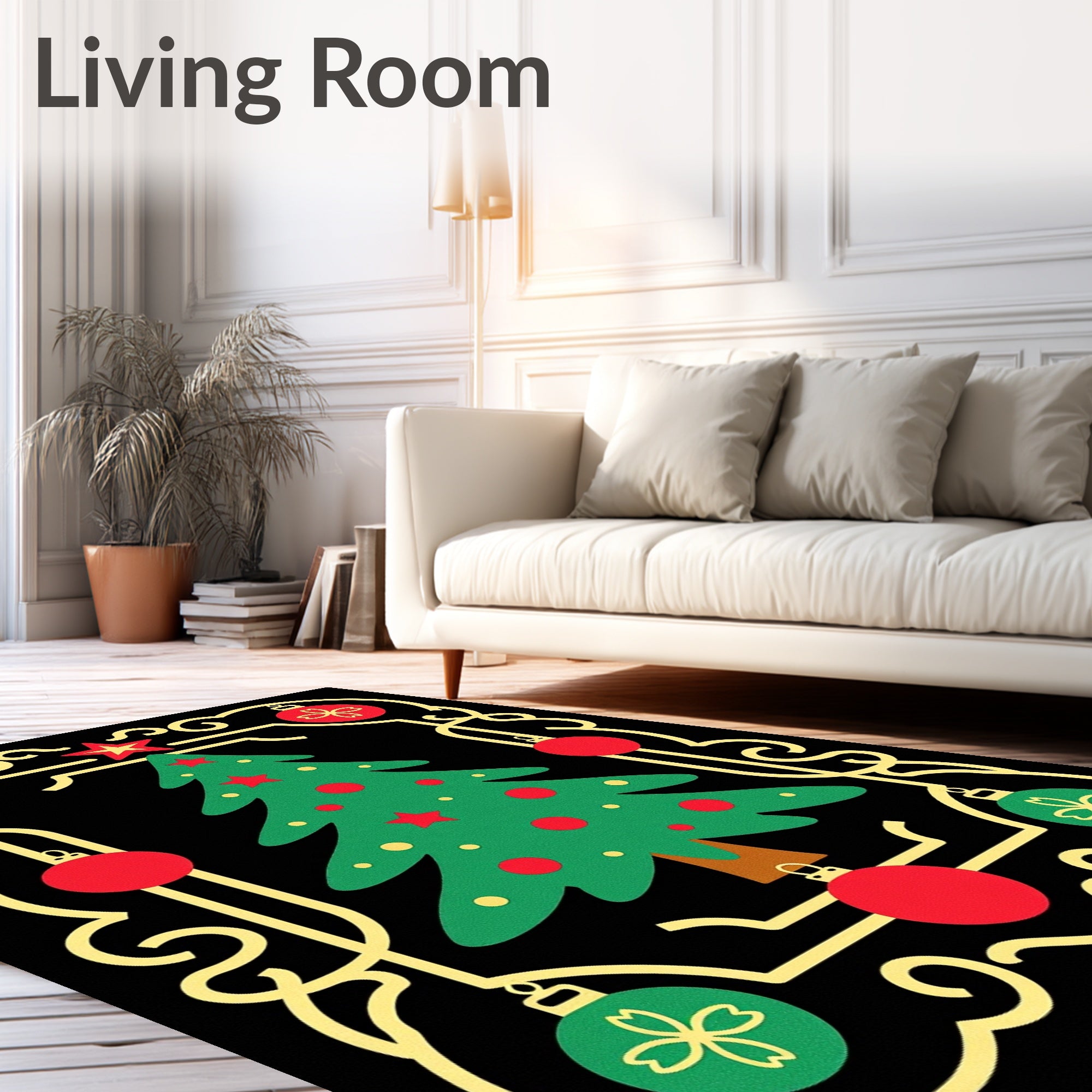 Festive Christmas Tree Ornate Border Rug