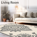 Ornate Grey Floral Mandala Border Rug