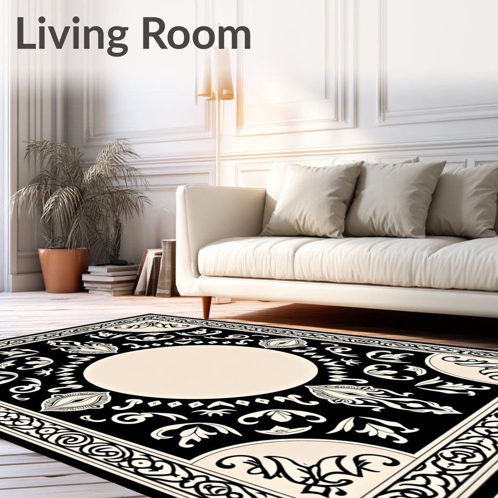 Black Ivory Ornamental Medallion Center Rug
