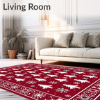 Red Evergreen Snow Flurry Border Rug