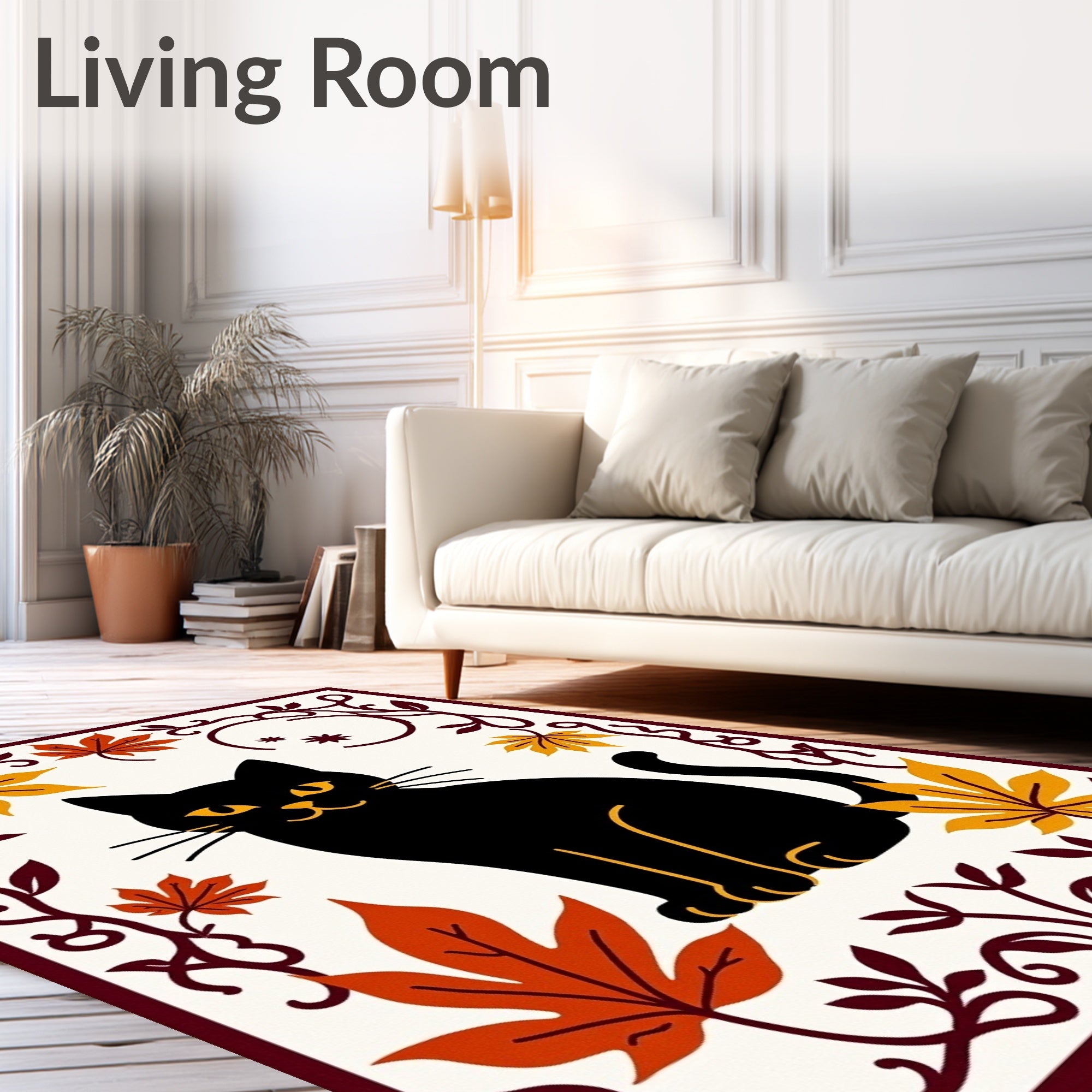 Black Cat Autumn Leaf Border Rug
