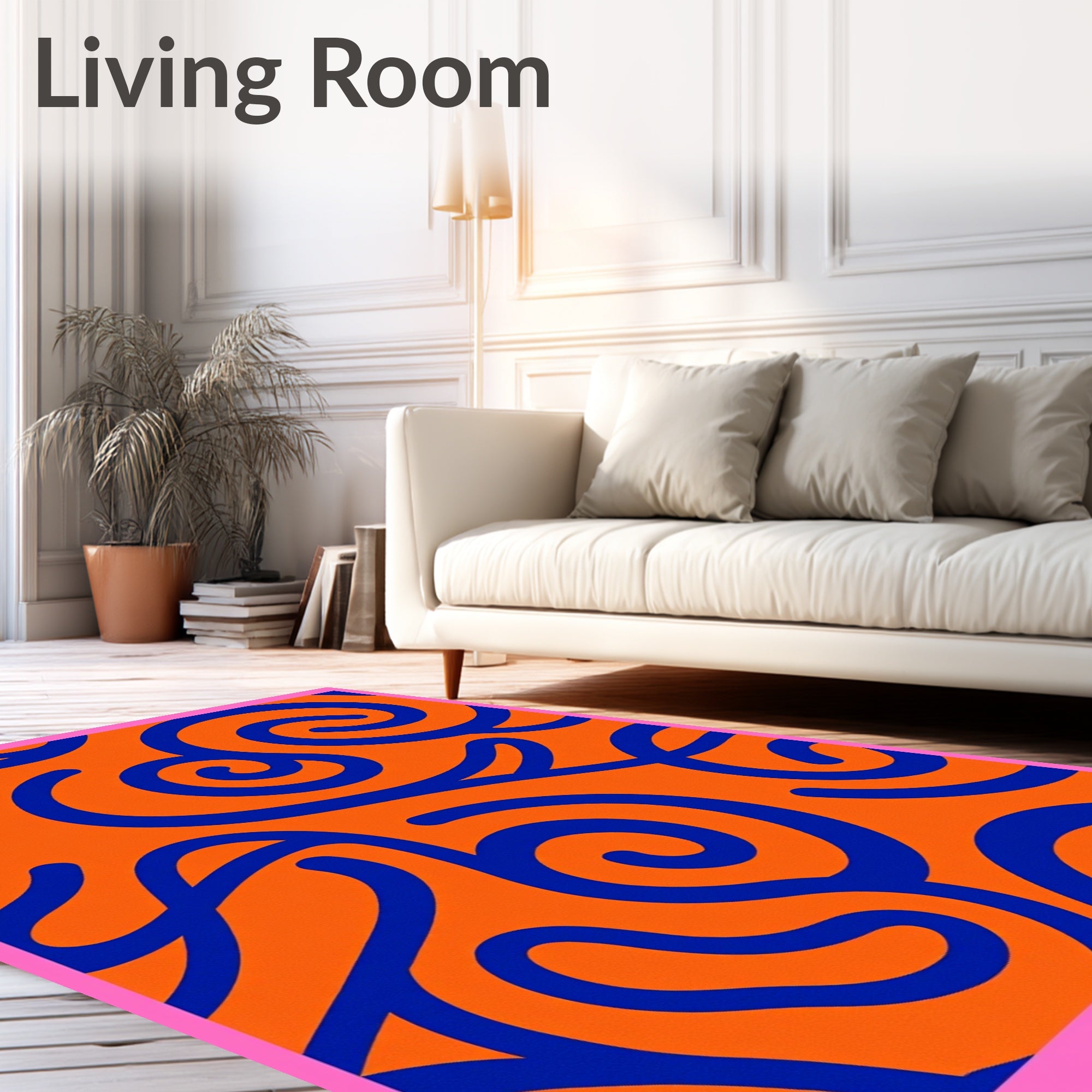 Vivid Orange Swirls Abstract Rug