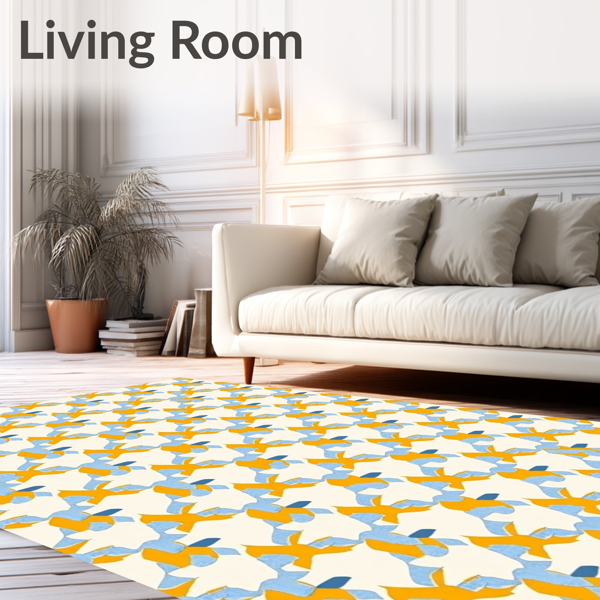 Golden Blue Interlocking Shapes Rug