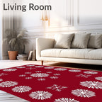 Crisp White Snowflake Scatter Red Rug