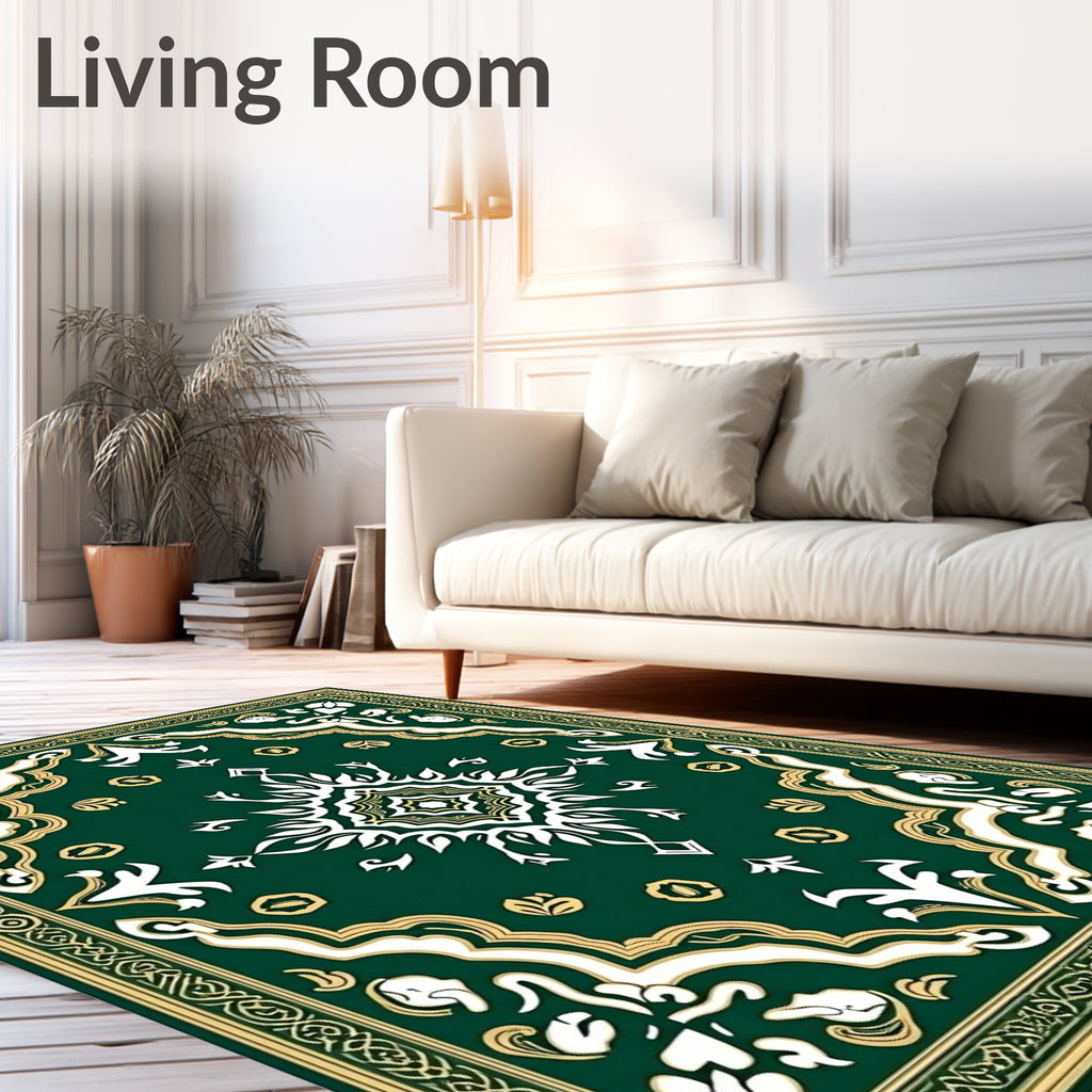 Emerald Symmetrical Floral Border Medallion Rug
