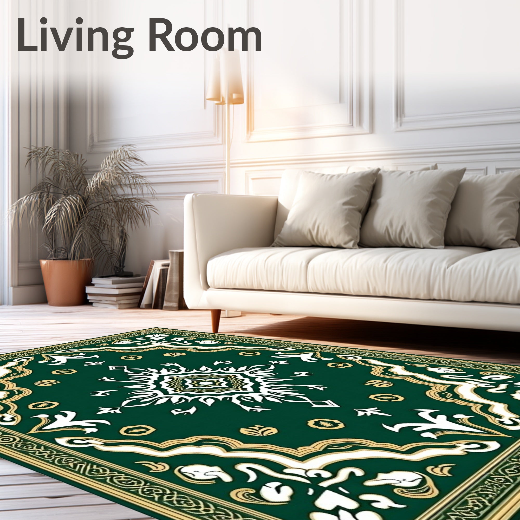 Emerald Symmetrical Floral Border Medallion Rug