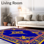 Vibrant Royal Blue Gold Floral Medallion Rug