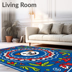 Joyful Blue White Red Floral Dog Face Rug