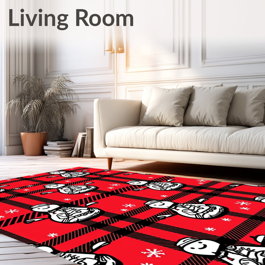 Red Buffalo Plaid Snowman Snowflakes Rug