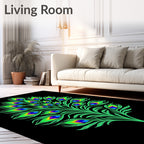 Vibrant Emerald Peacock Feather Bloom Rug