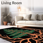 Green Tree Rooted Black Background Art Rug