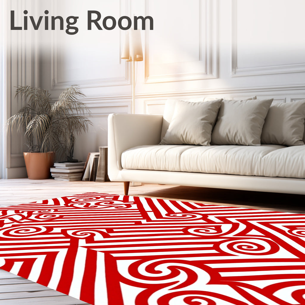 Red Spiral Stripe Geometric Rug