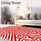Red Spiral Stripe Geometric Rug