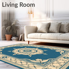 Teal And Cream Ornamental Medallion Rug