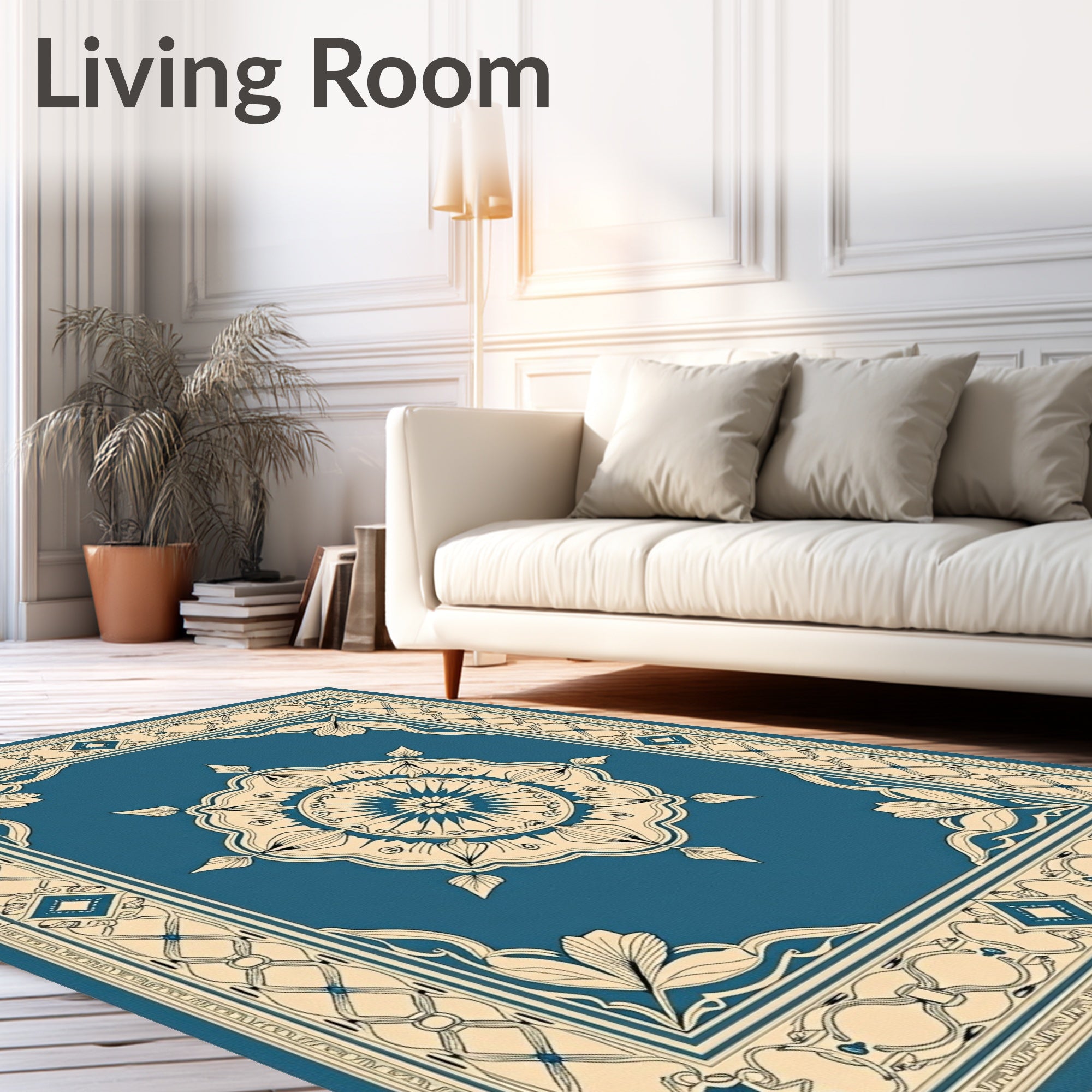 Teal And Cream Ornamental Medallion Rug