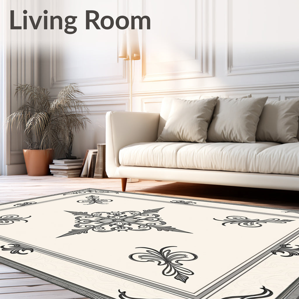 Elegant Beige Scrollwork Medallion Rug